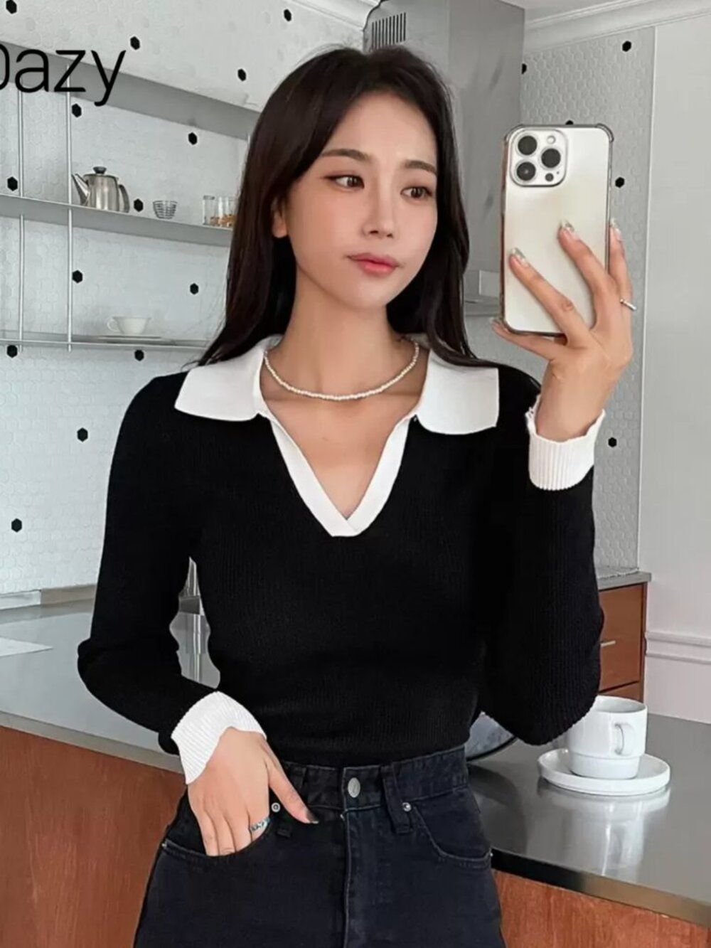 SHEIN DAZY Solid Color Slim Fit Business Long Sleeve Sweater
